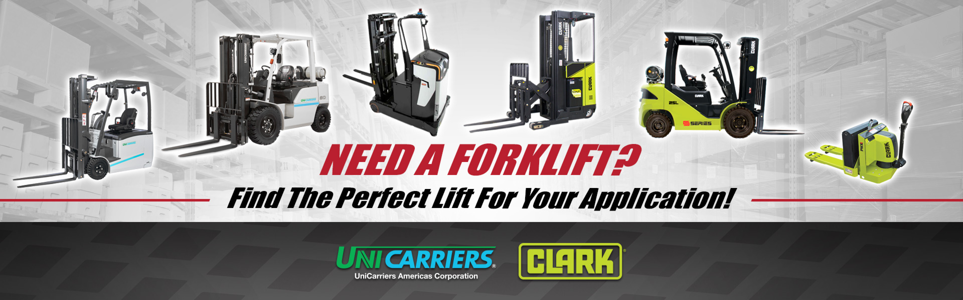 Need a forklift? Find the perfect UniCarriers or Clark forklift for your application at Mid Atlantic.